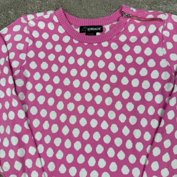 Vtg Jordache Sweater Size L 10-12 Pink White Polka Dot Cotton 90s Kidcore Retro - Picture 2 of 4